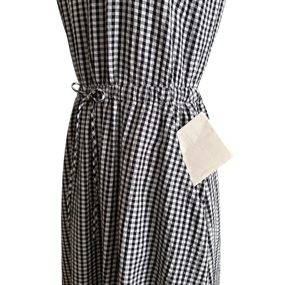 LOFT Black & White Gingham Crossover Back MIDI Dress Pockets Sleeveless Summer S - Picture 8 of 16